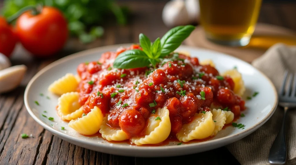 10 Reasons Lumache Pasta is Perfect for Italian Dishes 3 "Lumache pasta with creamy Alfredo sauce and shrimp.