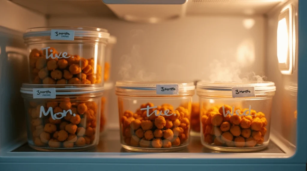 Marry Me Chickpeas 3 a fridge shelf organized with three glass meal prep containers of marry me chickpeas labeled mon tu rd886npuwz42736y1ewv 0 1